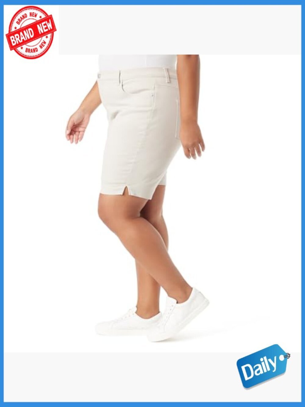High Rise Bermuda Shorts 11" Inseam Cotton Stretch Casual Plus Size - Picture 3 of 3